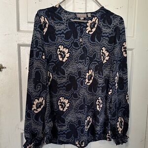 Dark Blue and Cream Patterned Blouse